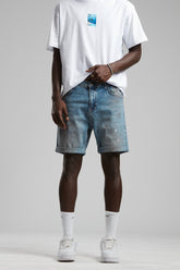 PANTALON SCURT DENIM EFECT BLU